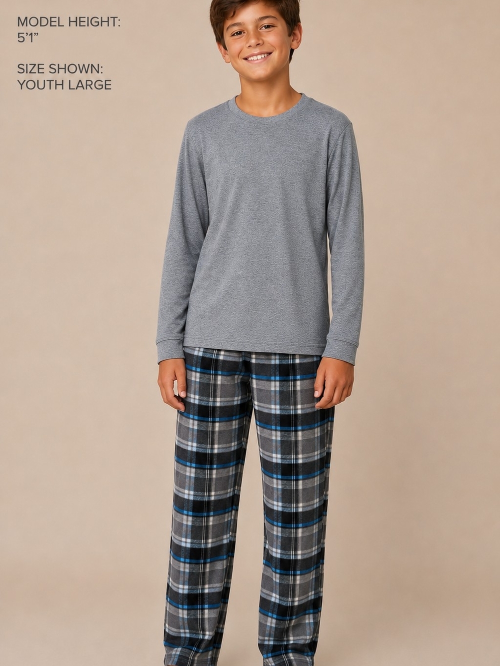 Sleep On It Gray Top with Gray, Black & Blue Plaid Pajama Set -AA